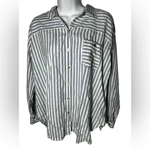 J.JILL 100% Tencel Lyocell striped button down shirt Size Small - Picture 1 of 8